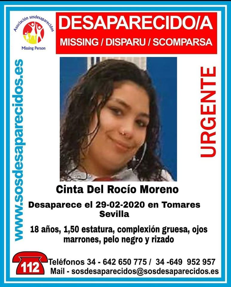 🆘 #URGENTE ⚠️

Cinta del Rocío tiene 18 años y ha #desaparecido en 
#Tomares #Sevilla. 

Si la ves llama:
 
☎ #062
☎   091
☎   112

#Colabora, tu RT no cuesta nada y puede ayudar a localizarla.