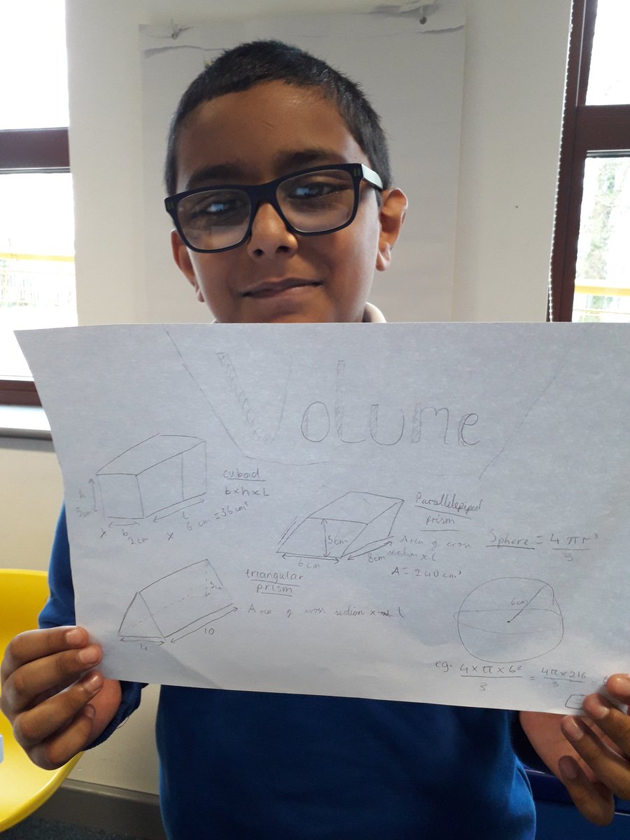 Rowlatts_TMET's tweet photo. Wow! One of our Year 6 pupils prepared himself to learn all about volume by completing some research at home. He even found the formula to calculate the volume of a sphere! #rmmaths #lovelearning #challenge #preteach #superstar https://t.co/E2Y2tkM06l
