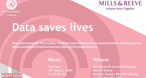 StartCodon's tweet photo. We’ll be discussing the power of #data to save lives at the next @One_HealthTech event on 10 March. Join us @MillsandReeve, Hills Road from 17:30: https://t.co/xC6zvTxNTx #Cambridge #biotech #bigdata #AI #OHT2020 https://t.co/1v40faDbx9