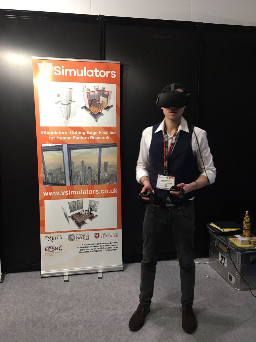 v_simulators's tweet photo. #VSimulators have VR kit running - pop over to stand D141 @FuturebuildNow if you want to experience some of our virtual reality scenes for the #builtenvironment We are next to the Interiors Keynote Stage https://t.co/2n9TteAsyH
