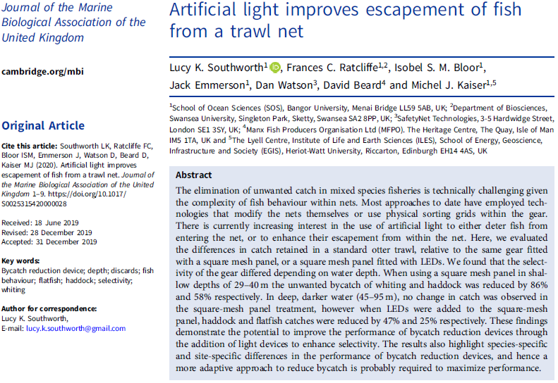 Fisheriesbangor's tweet photo. Our latest publication based on data collected in the #IsleofMan queen scallop trawl fishery - 'Artificial light improves escapement of fish from a trawl net'.
#fisheriesscience #fishinginnovation #fishingtechnology https://t.co/P3SD2gklNB