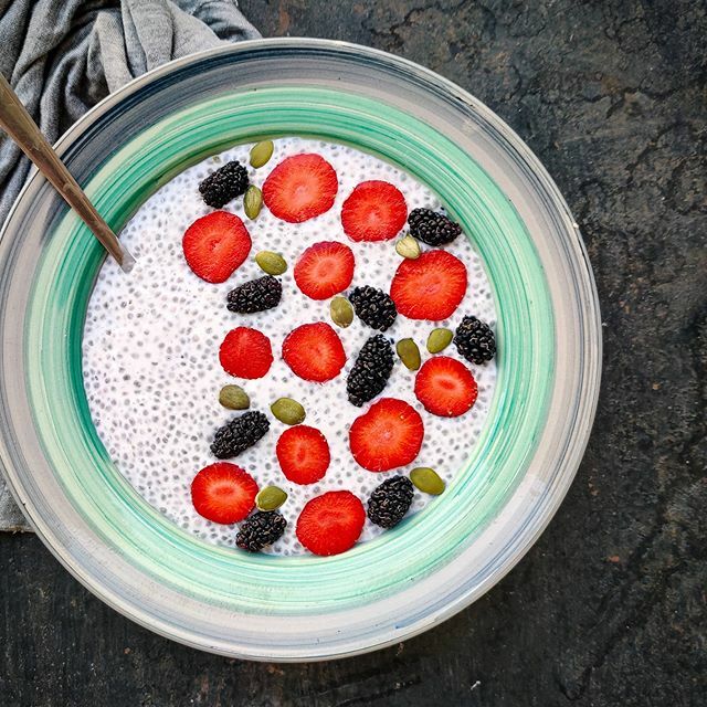 Simple pleasures - Coconut milk, Chia seeds, Honey, strawberries, mulberries and pumpkin seeds...all came together in one pretty bowl and the breakfast ta ke came alive today morning...
Like I said in one of my earlier posts  as the sun is getting hotter… ift.tt/2Tg8m9w