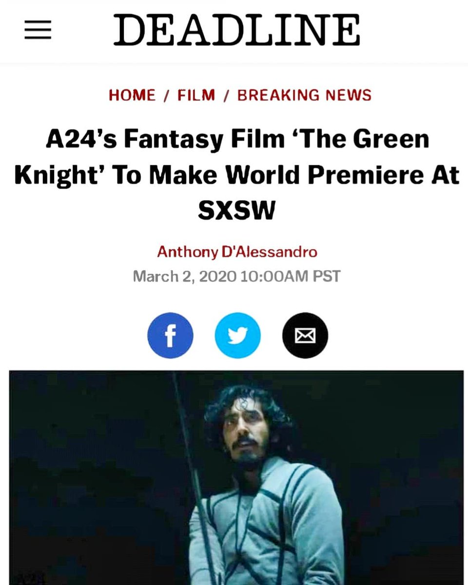 WAPictures's tweet photo. Exciting news, David Lowery's #TheGreenKnight will have its WORLD PREMIERE @sxsw, Monday March 16th 2020. Full article on @DEADLINE 

#TheGreenKnight #WildAtlanticPictures #WAP #irishlocations #filminginireland #A24 #DavidLowery #devpatel #sxsw #worldpremiere https://t.co/2GG9x0wd1w