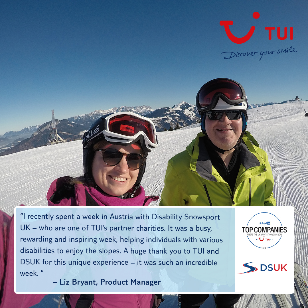 Each year TUI colleagues volunteer their time with @dsuksnowsport. DSUK is an inspirational charity that makes skiing accessible for everyone. Their instructors and volunteers help thousands of people of all ages and any form of disability enjoy the mountains. https://t.co/PbHzLjHmKb