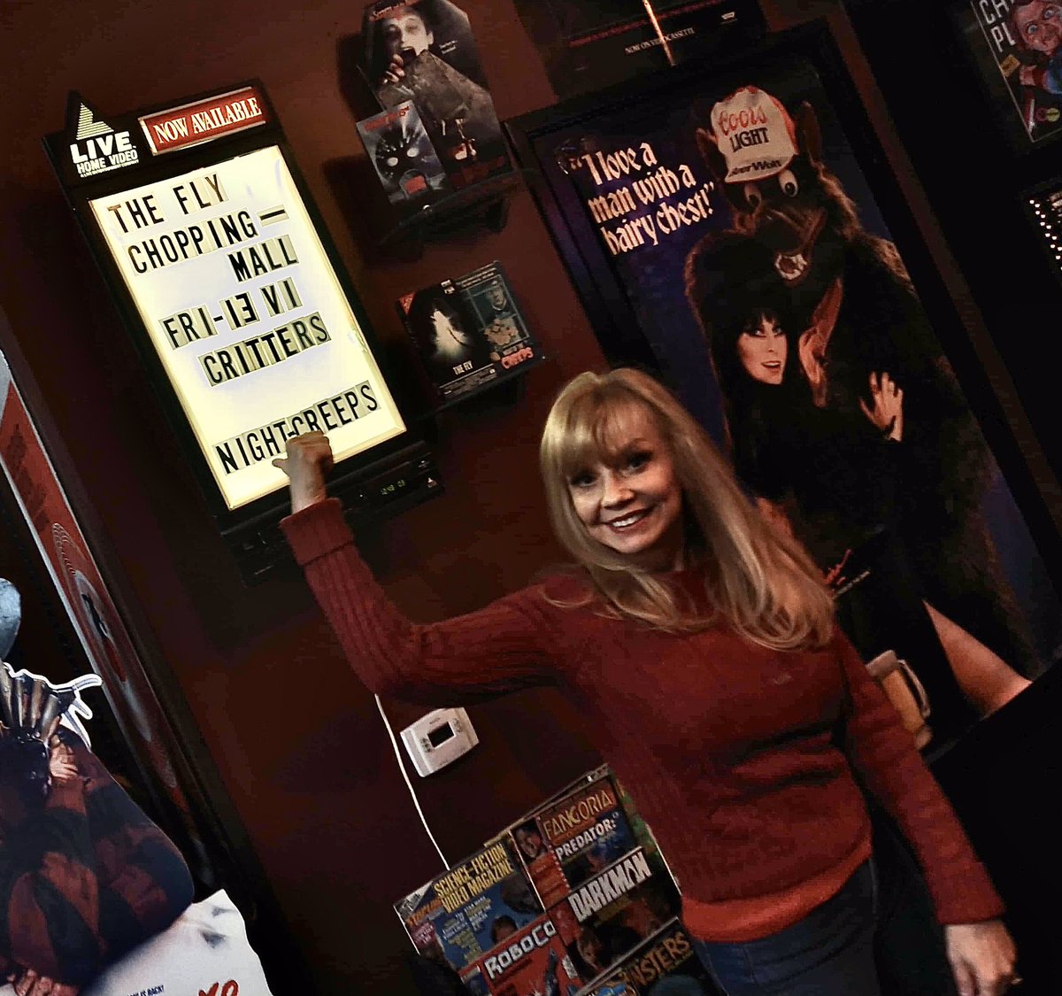 Kellimaroney's tweet image. 1980s vintage video store, lovingly curated by @_RyanTurek  @SlashbackVideo at #thebeardedladymysticmuseum in Burbank. A real landline, #choppingmall on the marquee, a vhs of #nightofthecomet, every film you can think of cool exhibits—and new art. Not to be missed!