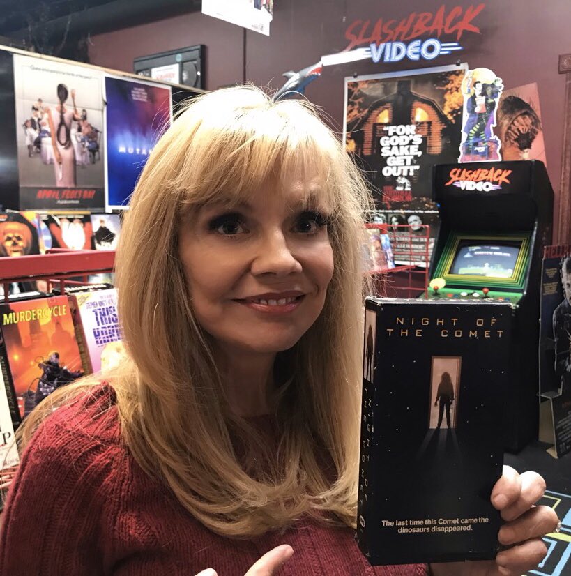 Kellimaroney's tweet image. 1980s vintage video store, lovingly curated by @_RyanTurek  @SlashbackVideo at #thebeardedladymysticmuseum in Burbank. A real landline, #choppingmall on the marquee, a vhs of #nightofthecomet, every film you can think of cool exhibits—and new art. Not to be missed!