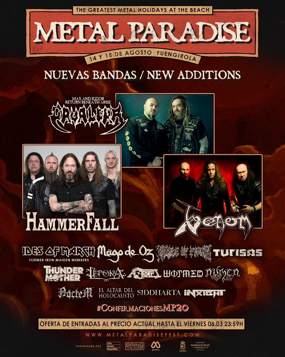 "METAL PARADISE SUMA DIECISÉIS NUEVAS BANDAS A SU CARTEL"

instagram.com/p/B9RPqStFNwF/…

facebook.com/metalparadisef…