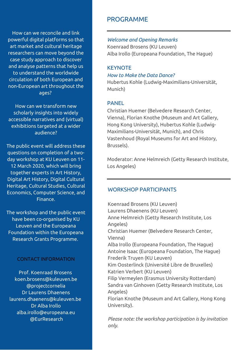 EurResearch's tweet image. If you're based in #Belgium, join us on 12 March for the first event supported by our Research Grants Programme!  
We'll talk about #digitalcollections and #LinkedOpenData, scholarly insights and new narratives. Common thread:  #ArtMarkets and the circulation of art.