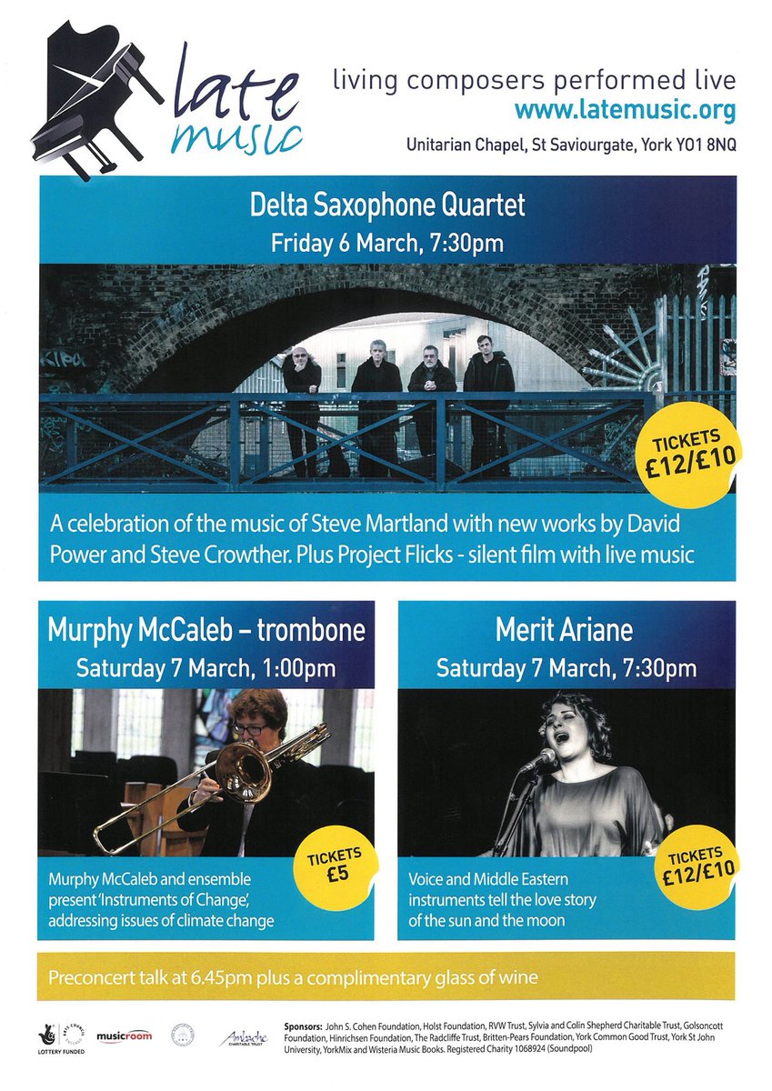 late_music's tweet image. This weekend we have not one, not two but THREE concerts to start off our 2020 concert series! Lots of newly commissioned work, silent film project Flicks by @DeltaSax , work by @murphym addressing climate change and a love story inspired by the Middle East by @MeritAriane
