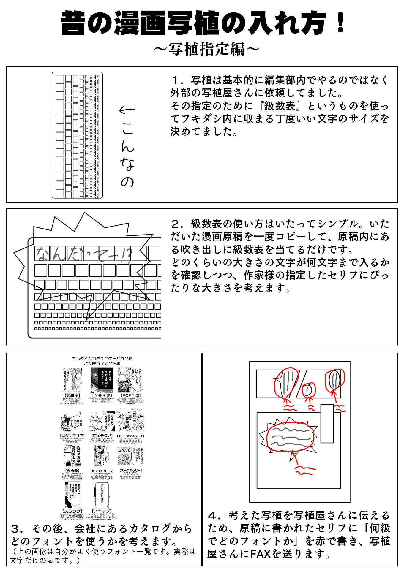 コミックヴァルキリー編集部 No Twitter 昔の漫画写植ってどうやってたの という質問を頂いたので写植 の指定の仕方について書きました お暇な時間にどうぞ こうして指定した写植が次の日には写植屋さんから送られてきました
