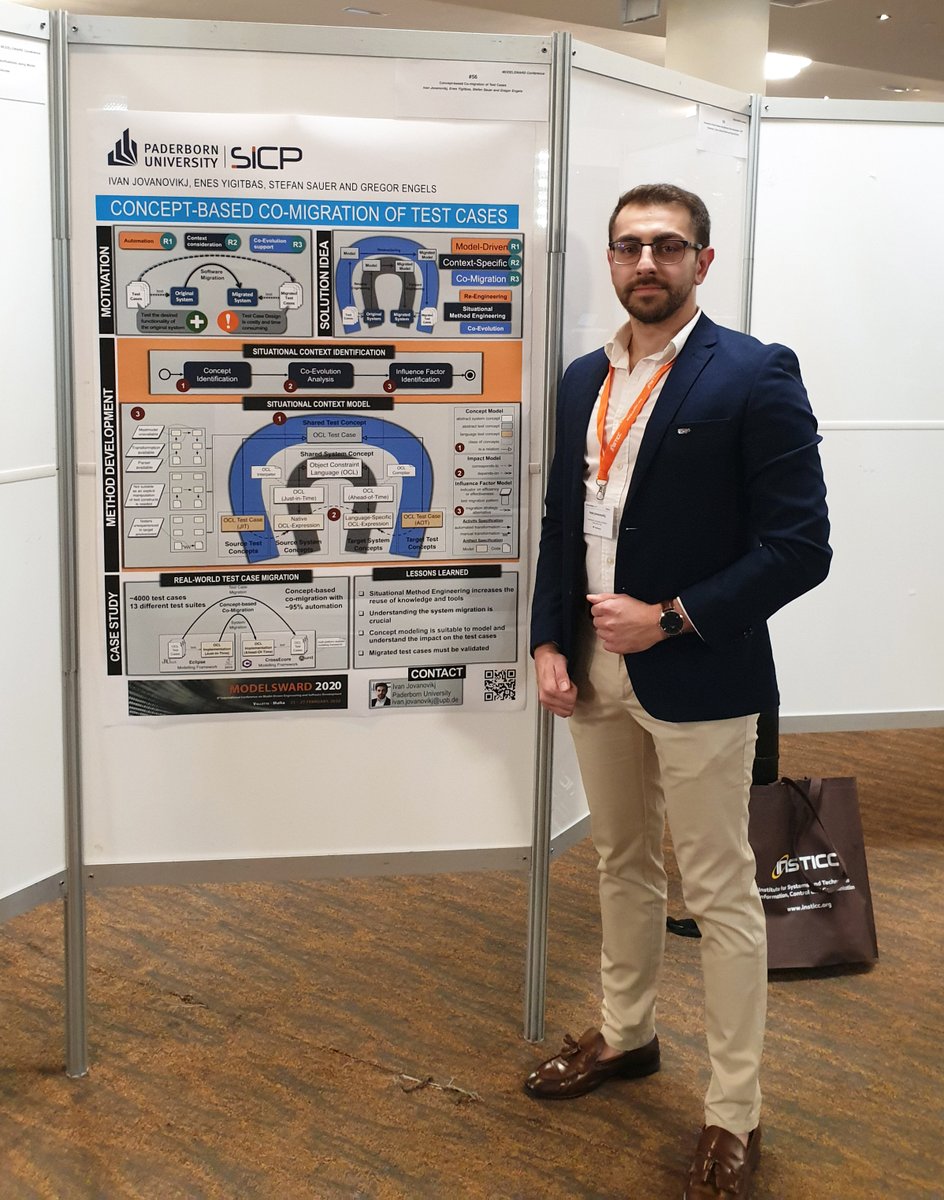 SICPaderborn's tweet photo. Herzlichen Glückwunsch! 🥳Unser Kollege @ivan_jovan hat auf der "International Conference on Model-Driven Engineering and Software Development" #MODELSWARD auf Malta mit dem Paper "Concept-based Co-Migration of Test Cases" den MODELSWARD 2020 Best Poster Award gewonnen. https://t.co/1UygWrb3KW