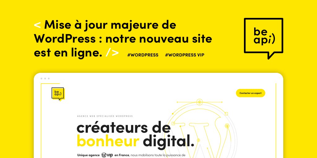 be_api's tweet photo. Notre nouveau site internet est en ligne 😀 https://t.co/Ql5ELCZxie
Au menu : charte qui évolue, présentation de nos expertises, case studies de beaux projets WordPress, et focus sur nos 10 ans au sein de la communauté WP. 
Pour toujours plus de bonheur digital ! #WordPress https://t.co/RgWQYwUR6N