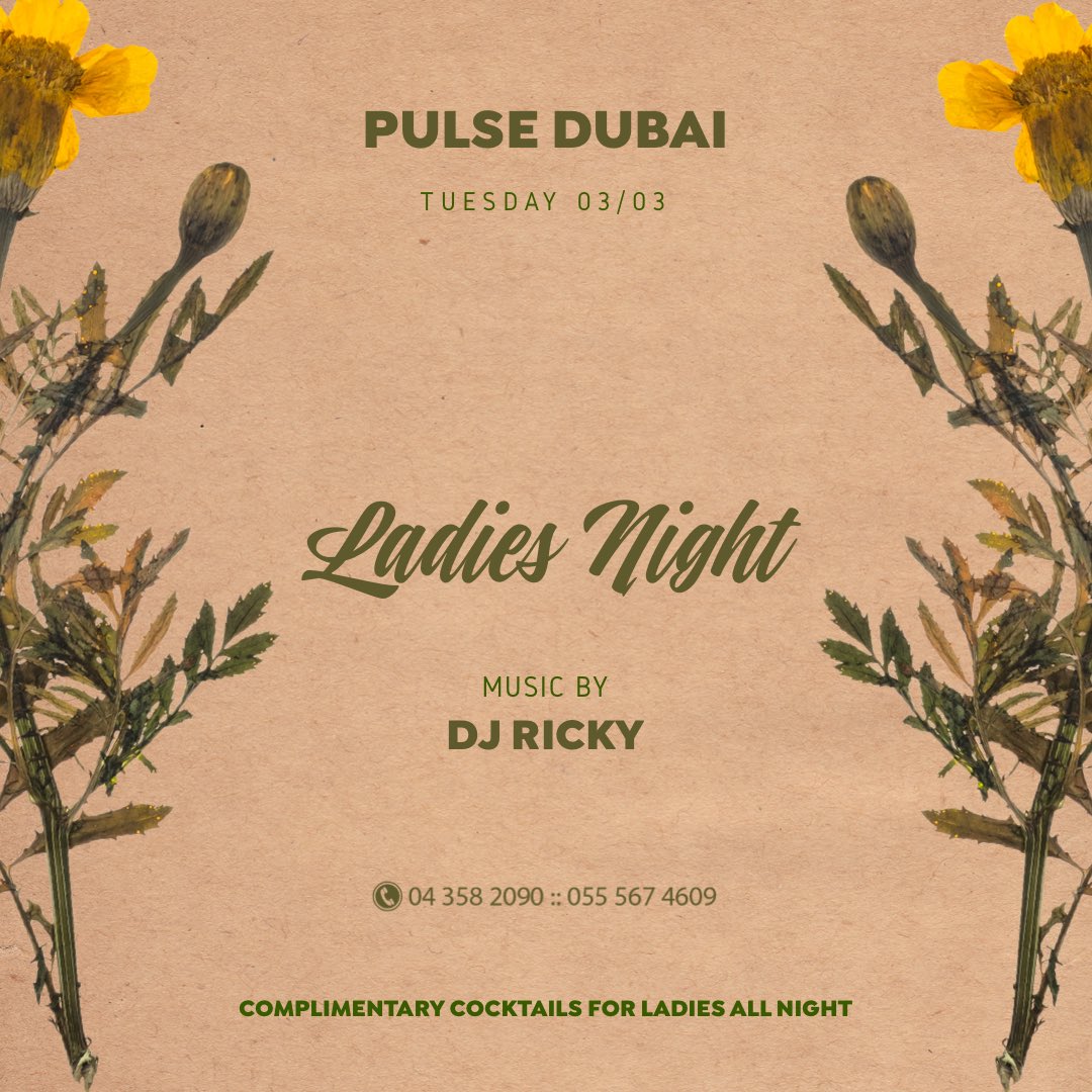 Tonight #LadiesNight at <a href="/PulseDubai/">PULSE DUBAI</a>! Complimentary Cocktails For #Ladies All Night! For Bookings, Contact: 04 358 2090 | 055 567 4609 #PulseDubai #TuesdayNight #DubaiNightlife
