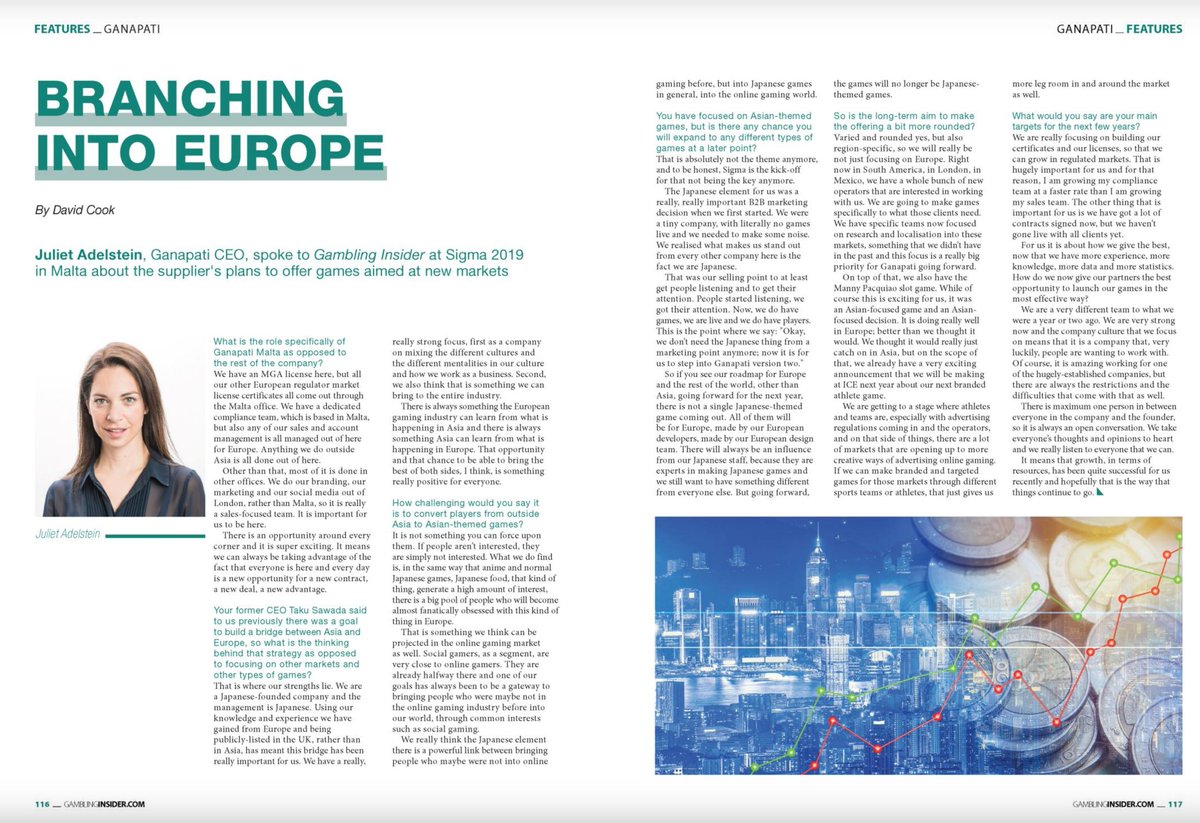 What is Ganapati up to in 2020? Look no further than CEO, Juliet Adelstein's chat with <a href="/G_Insider/">Gambling Insider</a> (pg.116) on our journey into Europe and beyond!

ow.ly/vkY150yBmEt

#GanapatiGaming #iGaming #SlotGames
