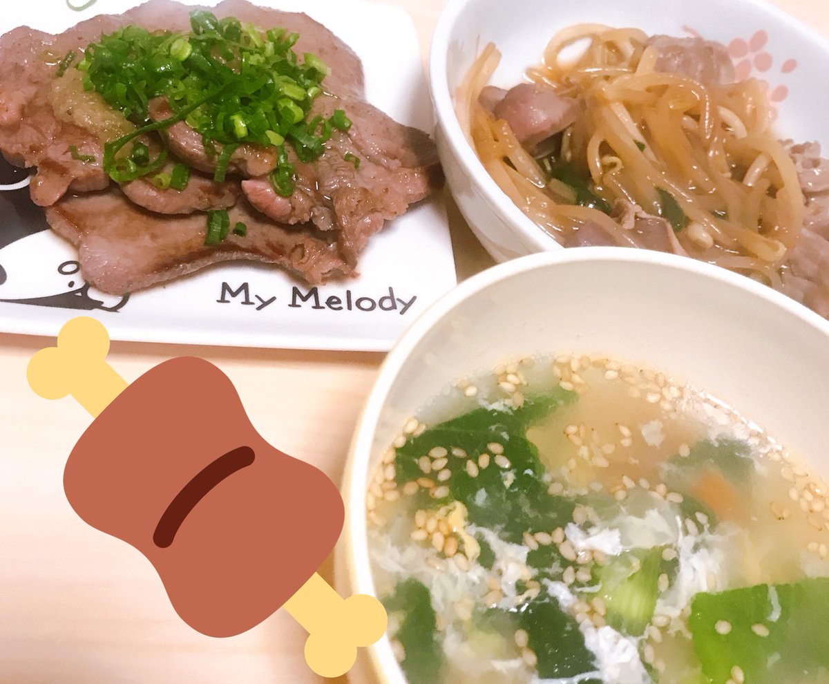 みくろっくみ 砂肝ニラもやし炒め 味濃すぎた この卵スープで朝はクッパかな