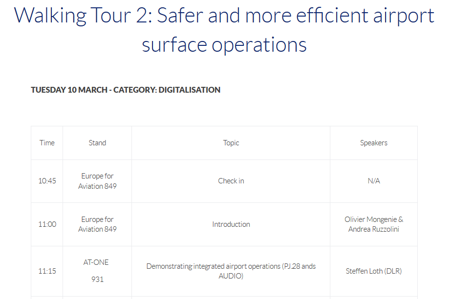 AUDIO_projectEU's tweet photo. AUDIO Coordinator Steffen Loth of @DLR_de will be at @WorldATM_now in Madrid next week. Sign up for @SESAR_JU Walking Tour 2: Safer and more efficient airport surface operations - 10 March 10.45. https://t.co/vvpv1j1KkV Or come by the AT-One stand 931 and ask him about AUDIO! https://t.co/IeIzjhuqOR