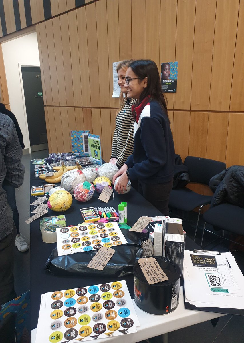 The Sustainability Ambassadors are in Brooks <a href="/MMUBirley/">MMU Birley</a> today until 1.45pm for #FairtradeFortnight. Pop down to see them in the foyer to find out how you can support #Fairtrade and try some delicious <a href="/FairtradeUK/">Fairtrade Foundation</a> products 🍫🍌👍
