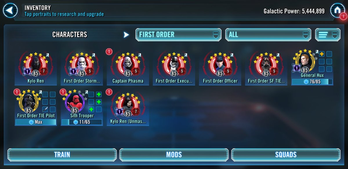 RogueJib's tweet photo. Week5 update #Swgoh #GalacticLegends #Firstorder https://t.co/fKHDwM88es