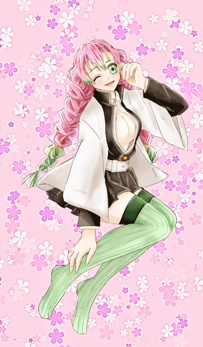 ふわわ🐈️神風ルリンさんがTwitterに投稿した甘露寺蜜璃(鬼滅の刃)のイラスト。