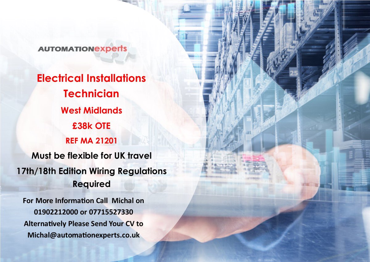 #Hiring - Electrical Installations Technician - West Midlands - Must be eligible to work in the UK
#Electrical #Installations #Engineer #ElectricalInstallationsEngineer #EngineeringUK #WiringRegulations #17thEdition #18thEdition #JobSearch #Jobs4Automation