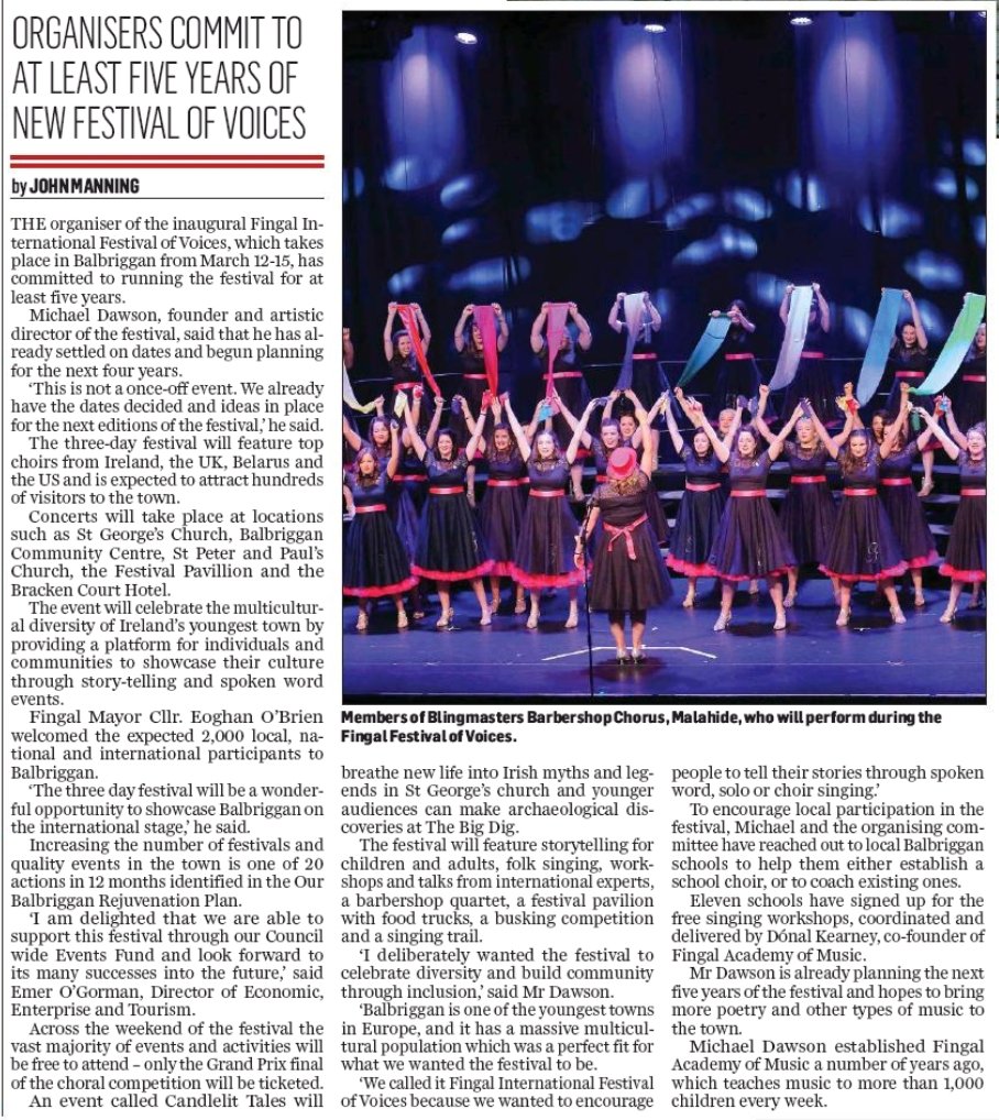 BalbrigganIF's tweet photo. The Fingal International Festival of Voices #fifov will be an annual event! Today's Fingal Independent, pages 2 to 3. @FIFOV_Ireland https://t.co/gsJh7PN9gH