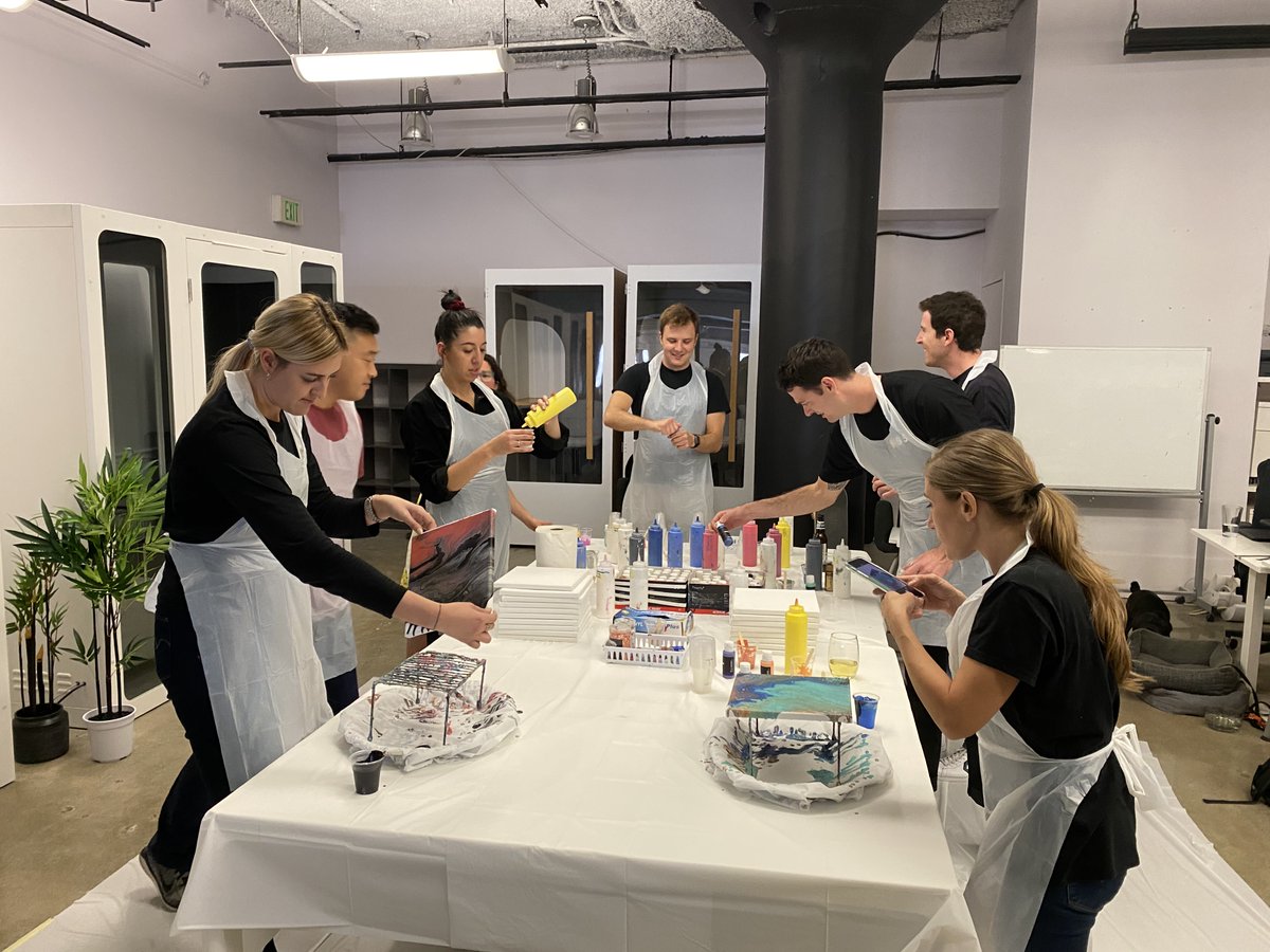 HappyCo's tweet photo. The HappyCo unleashed their inner artists with an afternoon of hands-free #abstract painting 👨🎨🎨🖼️ #TeamBonding #HappyCo #HappyTeam https://t.co/Z3mb1ymmwV