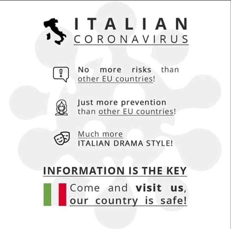 MarbelaSuites's tweet photo. Information is the key! 🇮🇹❤️ #stoppanicking #coronavírus #dontworry #covid19 #dontspreadfakenews #nopanic #dontbefoolish #lovetotravel #trip #welcome #italy https://t.co/zhQX4AcnyR