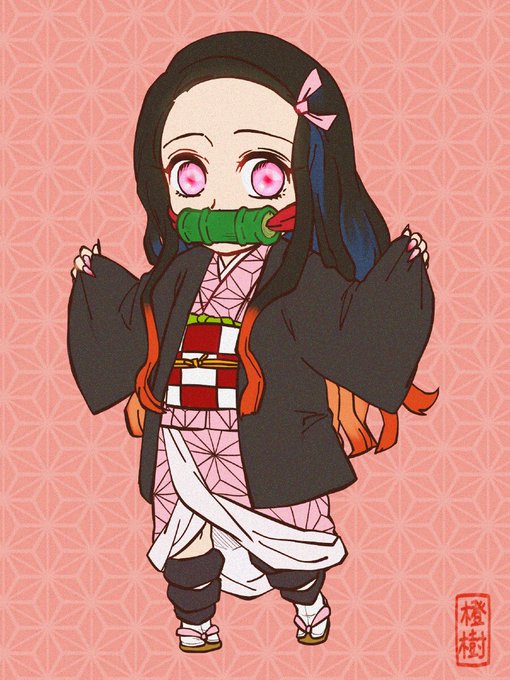 ⚡︎橙樹さんがTwitterに投稿した竈門禰豆子(鬼滅の刃)のイラスト。