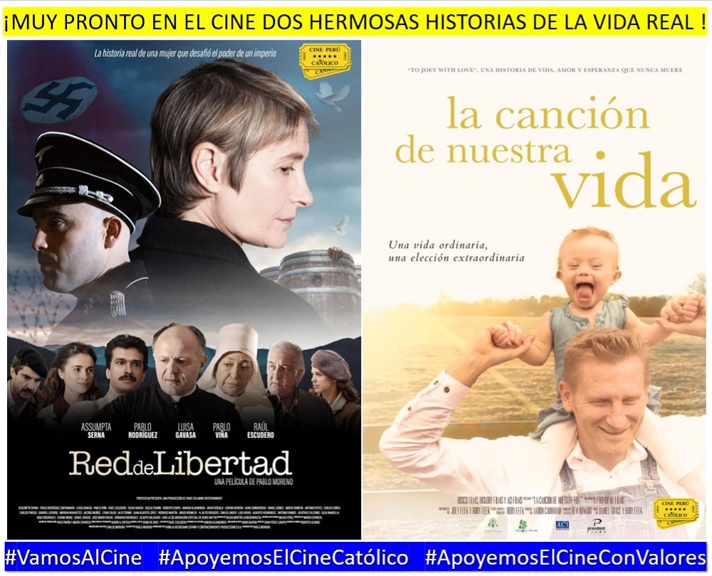 CinePeruCatolic's tweet photo. Muy pronto en #Perú, dos historias que tocarán tu corazón
#RedDeLibertad
#LaCanciónDeNuestraVida en
@Cinemark_Peru
@Bosco_Films
@CinePeruCatolic
🍿 #VamosAlCine #ApoyemosElCineCatólico #ApoyemosElCineConValores https://t.co/PMFpajsX9I