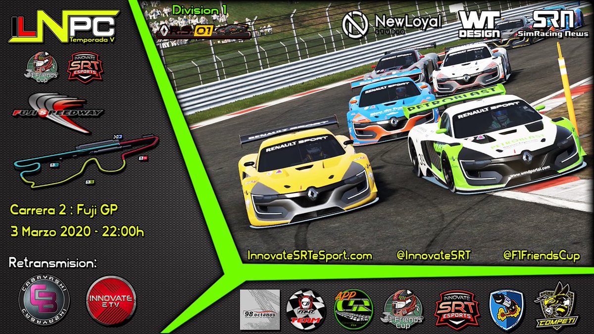 Comoenza la 2a semana de carreras en la #ILNPC y abrimos con #FujiGP correspondiente a la #DivisionMeganeRS01
A partir de las 22:30h aprox no te pierdas esta carrera en directo que te cuenta @ISRT_Cabayashi 

@F1Friendscup 
<a href="/wearteamdesign/">wear_team_design</a> 
<a href="/SimRNews_Es/">Simracing News</a> 
<a href="/NewLoyalStudio/">Newloyal Studio</a>