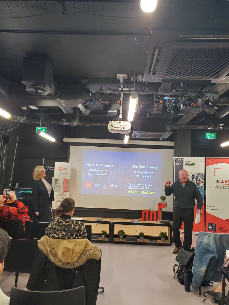 TheSideHustle_'s tweet photo. And last but not least we have Karl O'Connor, CIPD Trainer and Coach and Denise Lloyd, HR consultant at @UlsterBank up next at #GETMobile2020 https://t.co/2lcTKIY9xs