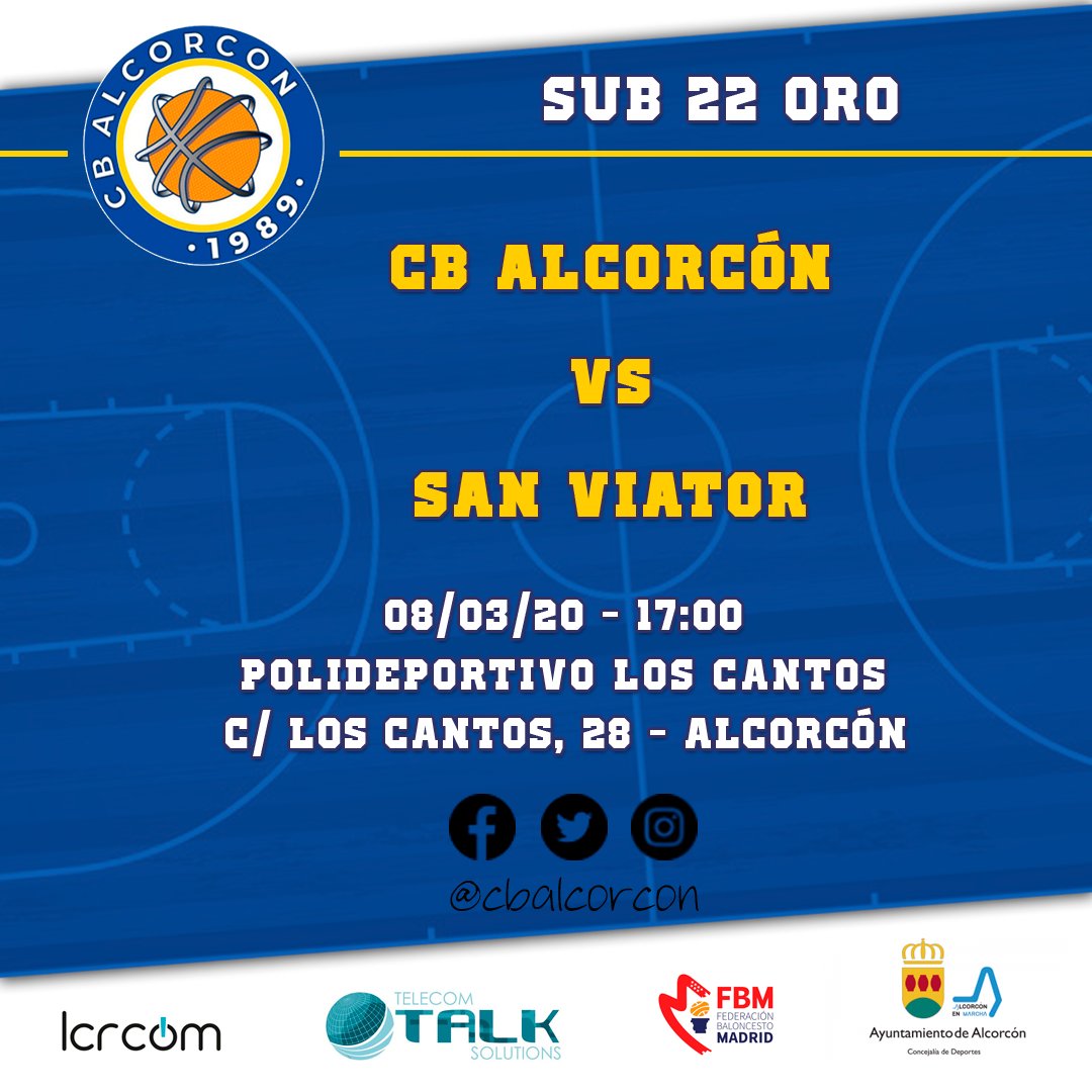 cbalcorcon's tweet photo. Partidos de la jornada (7-8 marzo)
🏀 Sub 22 Oro
🗓 Domingo 8 Marzo
⏰ 17:00
🆚 @cdsanvi
🏟 Polideportivo Los Cantos
#cba #cbalcorcon #baloncestoalcorcon #deportesalcorcon #somosCBA #30aniversario #desde1989 #alcorcon #sub22oro https://t.co/F4UUvjvEN2
