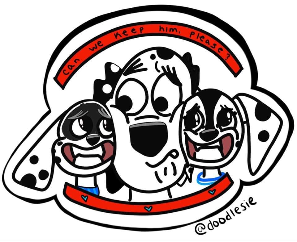 seawills's tweet photo. Started watching #101dalmationstreet on Disney+ and it IIS adorable. 
Had to make a lil fanart piece while watching. ❤🖤❤🖤❤ Dolly is for sure my favorite character, and she's voiced by Michaela Dietz (voice of Amethyst in SU) which makes it a million times cooler! https://t.co/RjTPCTVssb