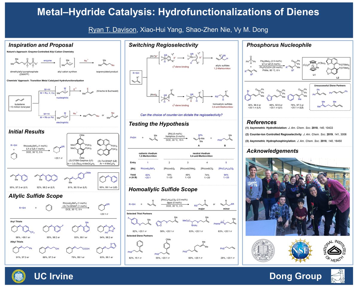 Excited to share these collaborative projects from the <a href="/Vy_Dong_Group/">VyDong</a> at UC Irvine! Metal–Hydride Catalysis: Hydrofunctionalizations of Dienes #RSCPoster #chemtwitter #catalysis