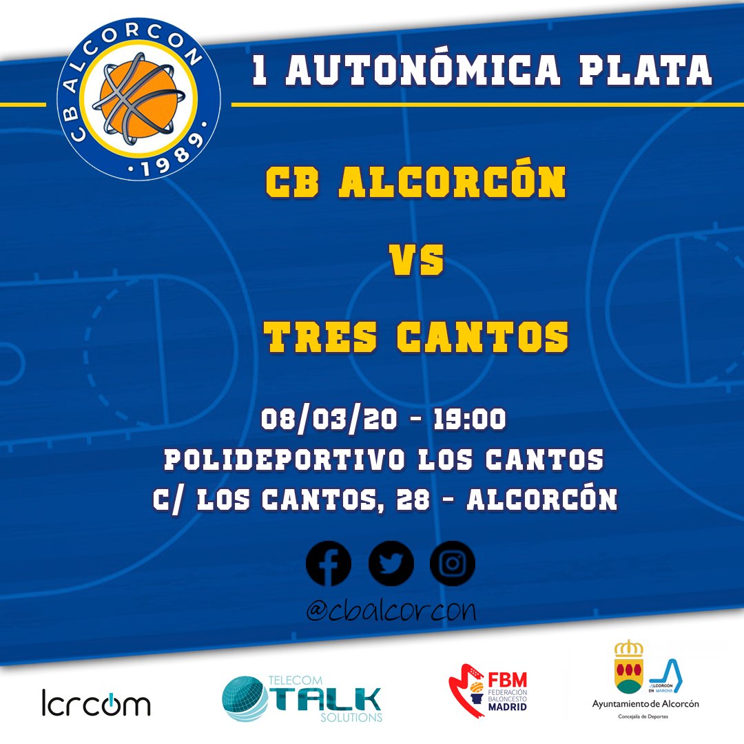 cbalcorcon's tweet photo. Partidos de la jornada (7-8 marzo)
🏀 1 Autonómica Plata
🗓 Domingo 8 Marzo
⏰ 19:00
🆚 @CBTresCantos
🏟 Polideportivo Los Cantos
#cba #cbalcorcon #baloncestoalcorcon #deportesalcorcon #somosCBA #30aniversario #desde1989 #alcorcon #1autplata https://t.co/rVkrsZdpoA