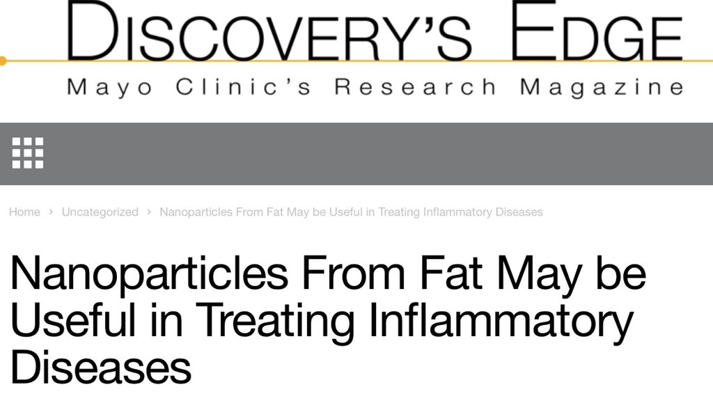 Check out our latest research #ExtracellularVesicles #Nanomedicine #Inflammation #AdiposeTissue <a href="/ShaneShapiroMD/">Shane Shapiro</a> discoverysedge.mayo.edu/2020/02/18/nan…