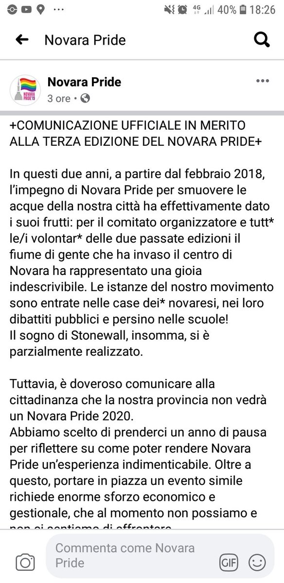 novarapride2019's tweet photo. +++ Comunicato Ufficiale #NovaraPride +++ https://t.co/3sV5OrZqPA