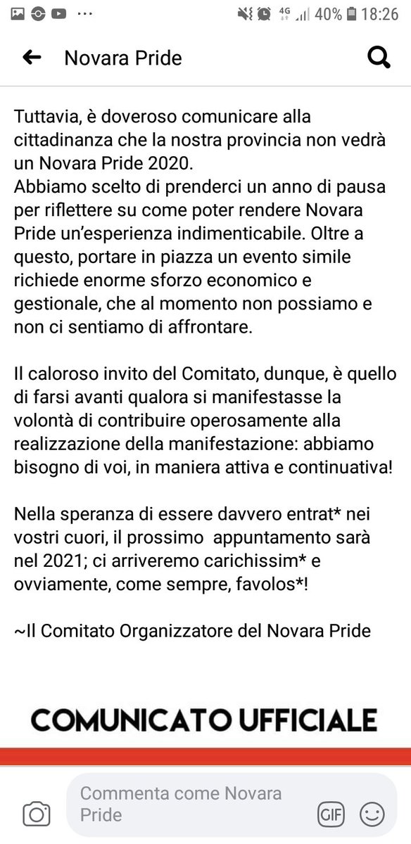 novarapride2019's tweet photo. +++ Comunicato Ufficiale #NovaraPride +++ https://t.co/3sV5OrZqPA