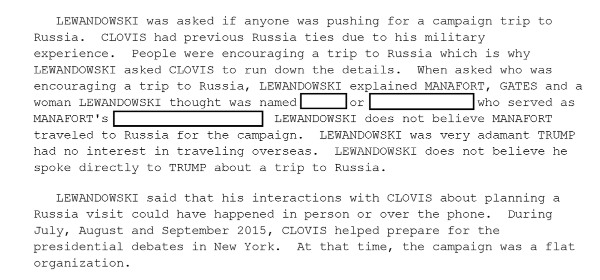 Well, it turns out Sam Clovis may not have been all that anti-Russia after all. But this is just Lewandowski's remembrance. (Not everything is accurate; a 302 is notes from an interview.)