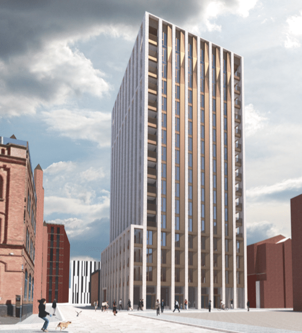 newsmulg's tweet photo. A larger 16-storey residential scheme (105 apartments) from Lacuna/Watkin Jones is being recommended for the green light @belfastcc. A 90 unit scheme has already been approved for the site at 81-87 Academy Street in Belfast https://t.co/DcPPWXhAyH