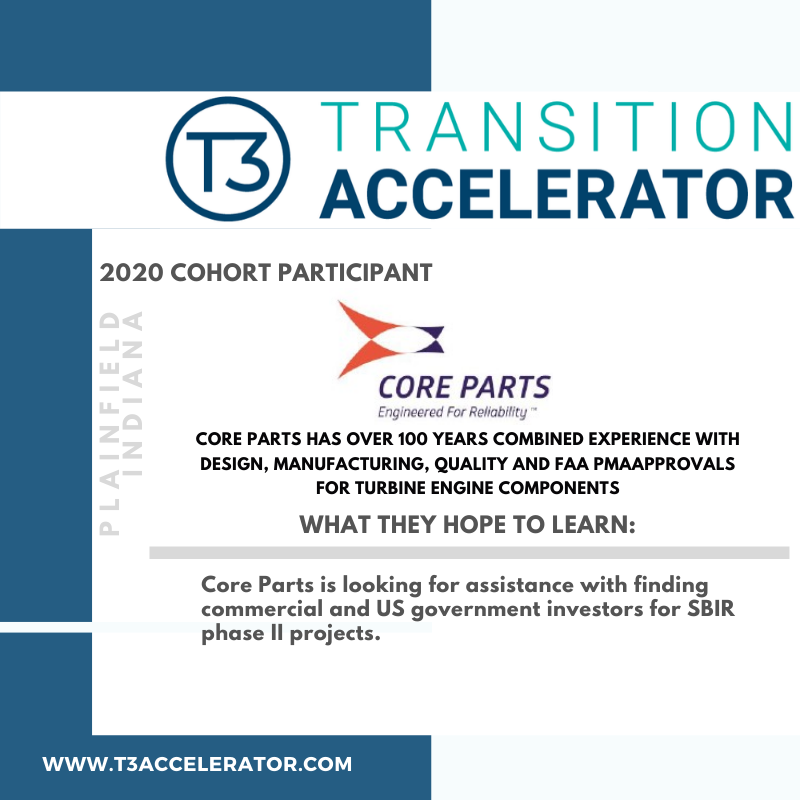 T3Accelerator's tweet photo. Introducing number 3 of our 10 company participants - Core Parts! We are thrilled to work with a company who has over 10 decades of experience! #TuesdayTransition #t3accelerator @wbiinnovates @AFResearchLab @AF_SBIR_STTR @tecdayton https://t.co/UCE83elCRr