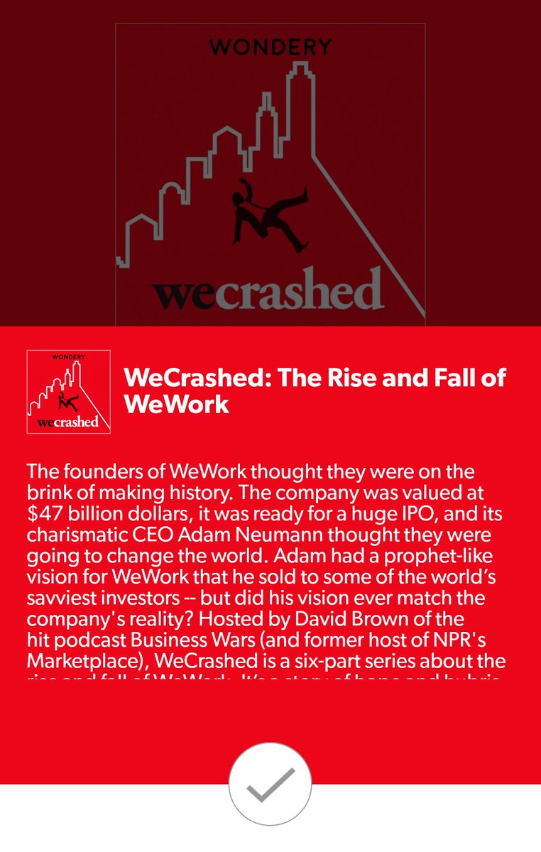 It doesn't matter how much you've read about WeWork's meltdown, you want to listen to this 6-episode podcast. Unbelievable stuff! https://www.stitcher.com/s?fid=497256&refid=asa