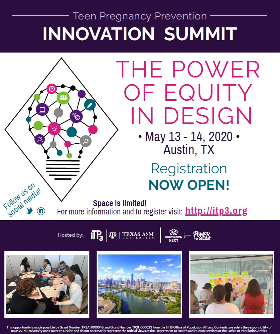 Registration is NOW OPEN for the 2020 Innovation Summit, hosted by iTP3 and Innovation Next (a program of Power to Decide)! Join us May 13-14th in Austin, TX. Reserve your spot today! Visit the iTP3 website for details and registration information.