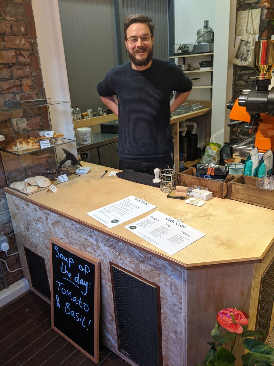 EatsSwans's tweet photo. Swansea I upping it's #coffee game with lovely new cafes like .@STRMTCP in .@swanseamarket and #CoffiCoffi on High Street, across from .@VolcanoUK. Pictured here, a very friendly Tom, owner of Coffi Coffi, who makes a mean oat milk flat white! https://t.co/AvKLkeyekO