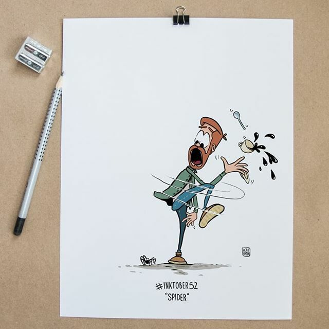 bjurrun's tweet photo. I used colleague @johanneshuisman as a reference for this one :-) although I don't think he's afraid of spiders haha. Or is he..... #inktober52 #inktober2020 #inktober52spider #spider
#draweveryday #illustration #illustratie #schets #sketch #sketchbook #… https://t.co/TFR4fZE91Y https://t.co/tTrjMnXLRr