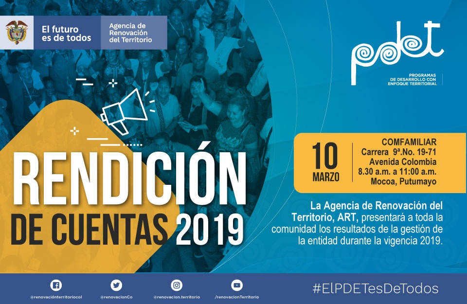 RenovacionCo's tweet photo. El próximo 10 de marzo la #ARTrindeCuentas. Invitamos a los ciudadanos a diligenciar esta encuesta, con el fin de conocer sus inquietudes acerca de la gestión de la Agencia de Renovación del Territorio durante la vigencia 2019. Ingresa a:  https://t.co/mKnu5Tfw9I https://t.co/pM4G6k8YDk