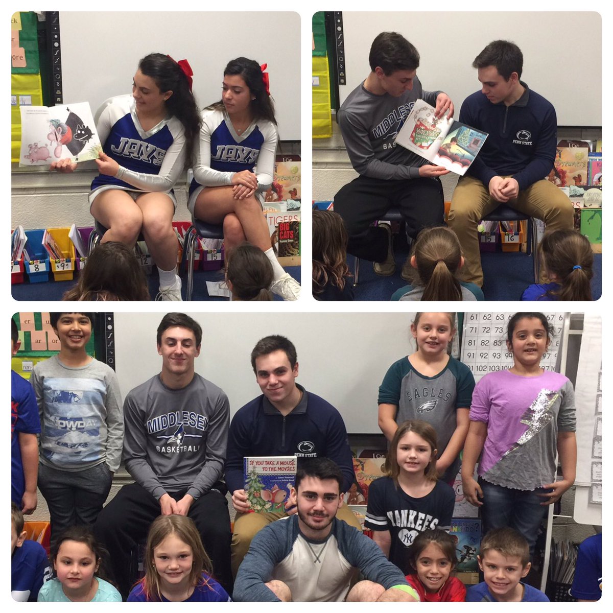 MsCerebe's tweet photo. We were so excited to have @GoJaysAthletics high school students come read to our classes today for #ReadAcrossAmericaWeek Thank you for being a great example to our younger students. @Hwood_Pride @MsGirvan_VEM @mbozzomo @MsChismar_VEM https://t.co/jMMqhwomCI