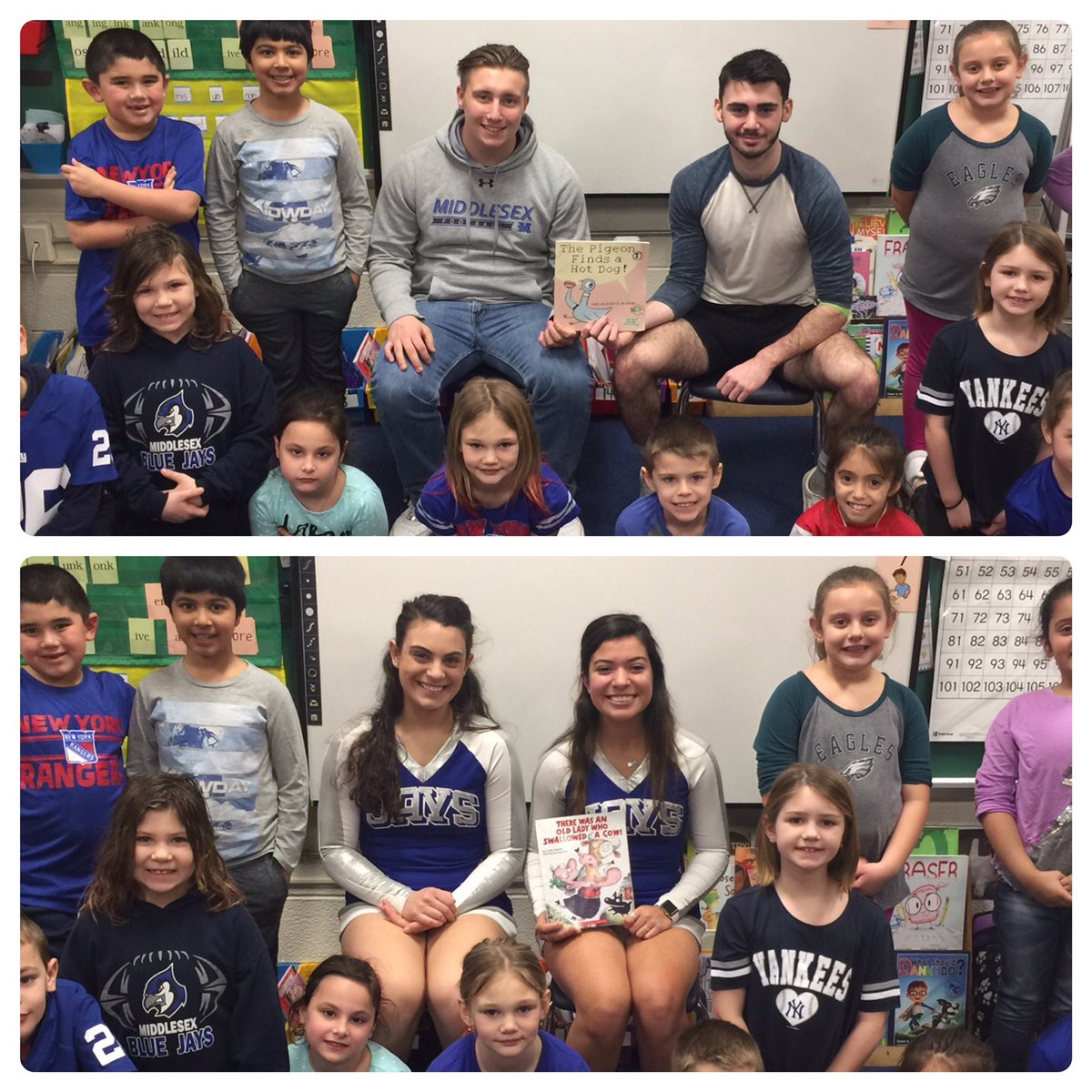 MsCerebe's tweet photo. We were so excited to have @GoJaysAthletics high school students come read to our classes today for #ReadAcrossAmericaWeek Thank you for being a great example to our younger students. @Hwood_Pride @MsGirvan_VEM @mbozzomo @MsChismar_VEM https://t.co/jMMqhwomCI