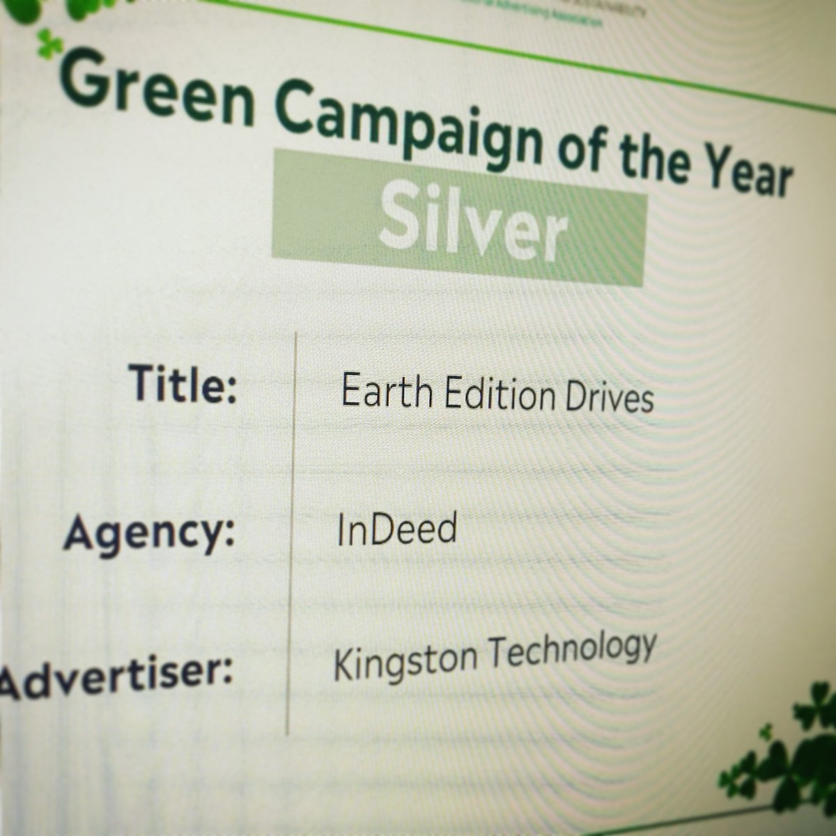 Digital – Gold & Green Campaign of the year! #IAAOliveCrownAwards #EarthEditionDrives @InDeed_DANIndia @DentsuAegisIN @IAA_India @kingstonindia @KingstonTechBiz