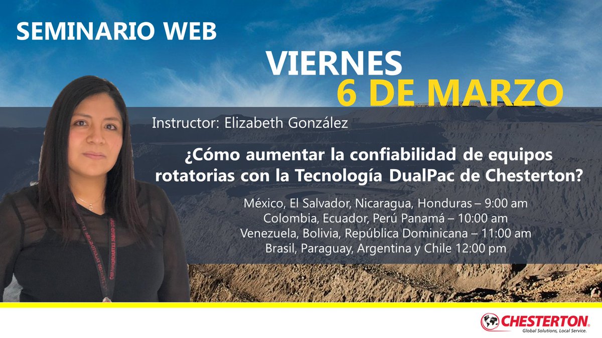ChestertonLatam's tweet photo. ESP. ¡Seminario web gratuito!
Este 6 de marzo conoce cómo mejorar los indicadores de rendimiento de mantenimiento para bombas de lodos a través de la tecnología DualPac de Chesterton.   Inscríbete a nuestro seminario gratuito siguiendo el enlace -> https://t.co/yoLUNTZIvI https://t.co/umJYvyQDSc
